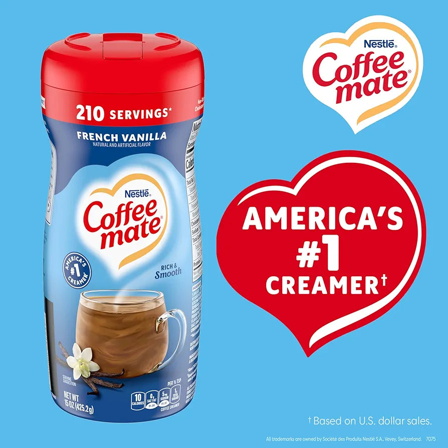 Nestle Coffee mate Coffee Creamer, French Vanilla, Non Dairy Powder Creamer, 15 oz Canister (Pack of 12)