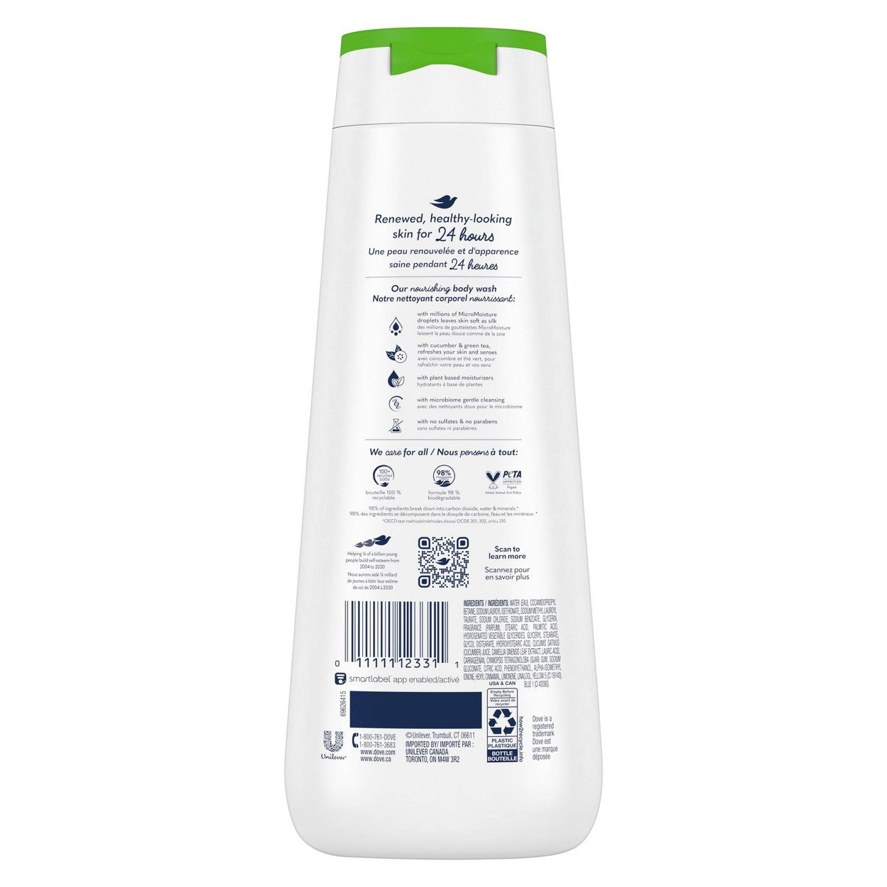 Dove Refreshing Body Wash Cucumber and Green Tea Cleanser, 20 oz